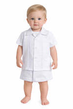 Load image into Gallery viewer, White Baby Boy Guayabera Set – Shirt & Shorts