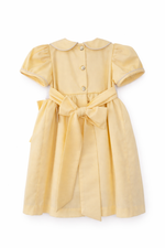 Load image into Gallery viewer, Yellow Smocked and hand embroidered Baby Girl Dress with Bow