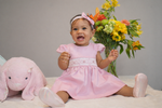 Load image into Gallery viewer, Pink Smocked Girls Dress – Classic Elegance for Babies and toddlers With bloomer and head bow