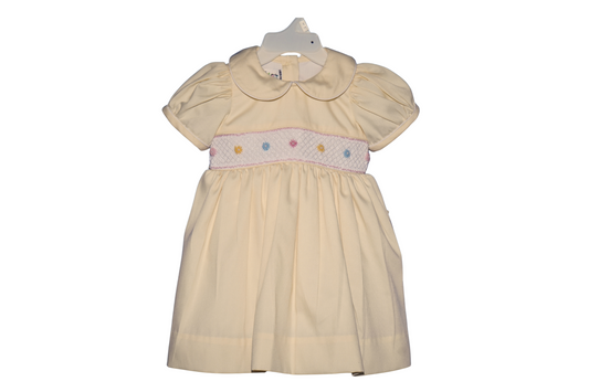 Smocked and hand embroidered Baby Girl Dress with Bow