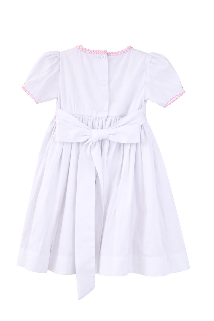 White Hand-Smocked Toddler Dress with Pink Embroidery – Boutique Girl Outfit