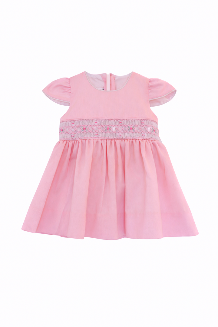 Pink Smocked Girls Dress – Classic Elegance for Babies and toddlers With bloomer and head bow