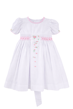 Load image into Gallery viewer, White Hand-Smocked Toddler Dress with Pink Embroidery – Boutique Girl Outfit