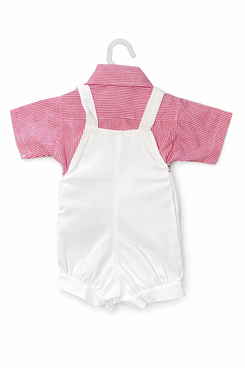 Baby Boy Valentine Outfit – Red Striped Shirt & White Sailboat Romper