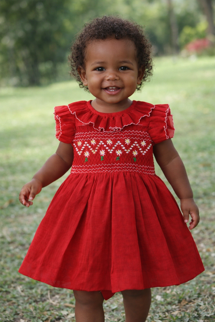 Hand-Embroidered Red Baby Girl Dress – Valentine’s Outfit & Special Occasion Dress