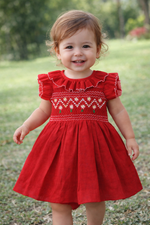 Load image into Gallery viewer, Hand-Embroidered Red Baby Girl Dress – Valentine’s Outfit &amp; Special Occasion Dress