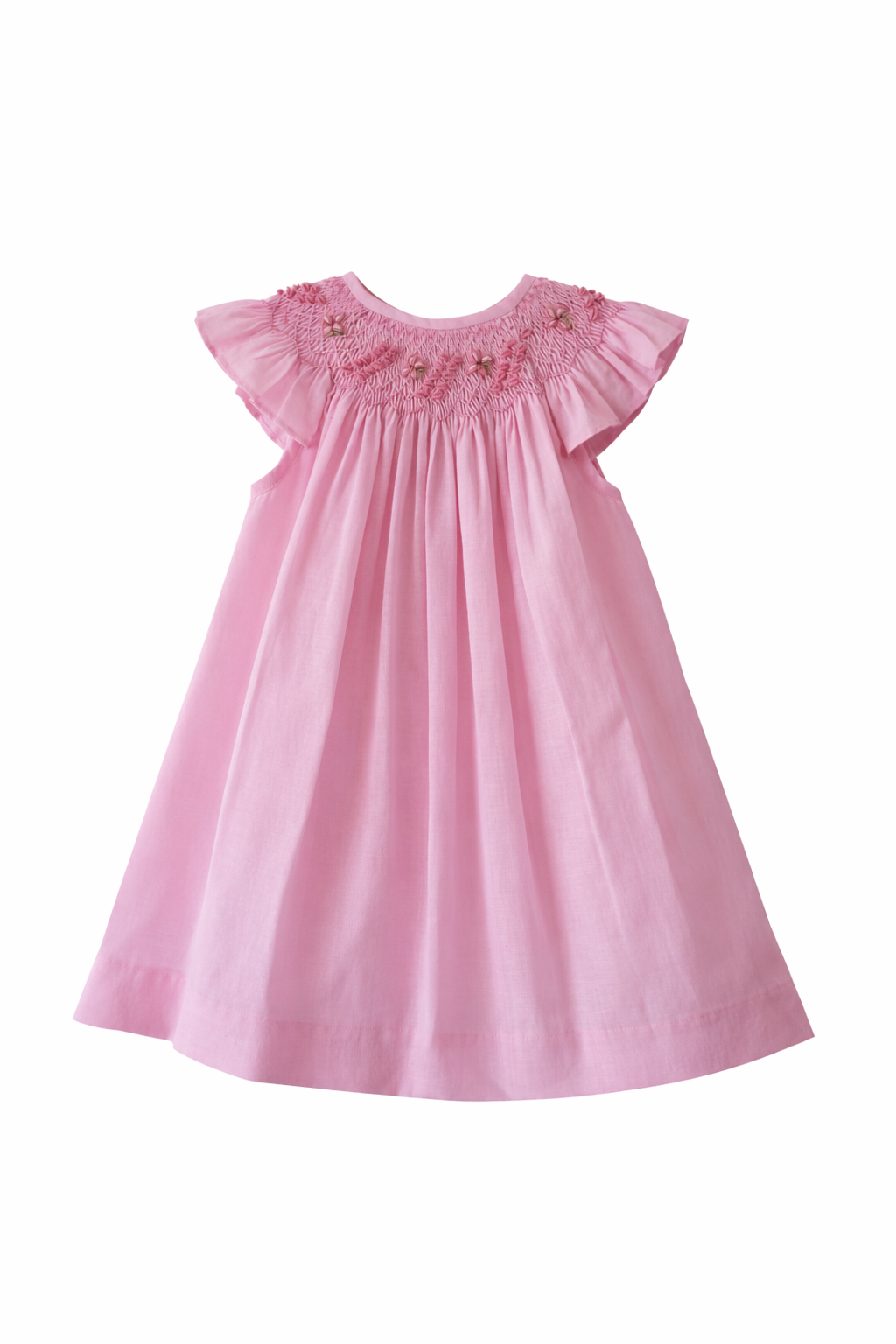Pink Hand-Embroidered Smocked Dress for Toddlers Linen fabric | Bishop Style