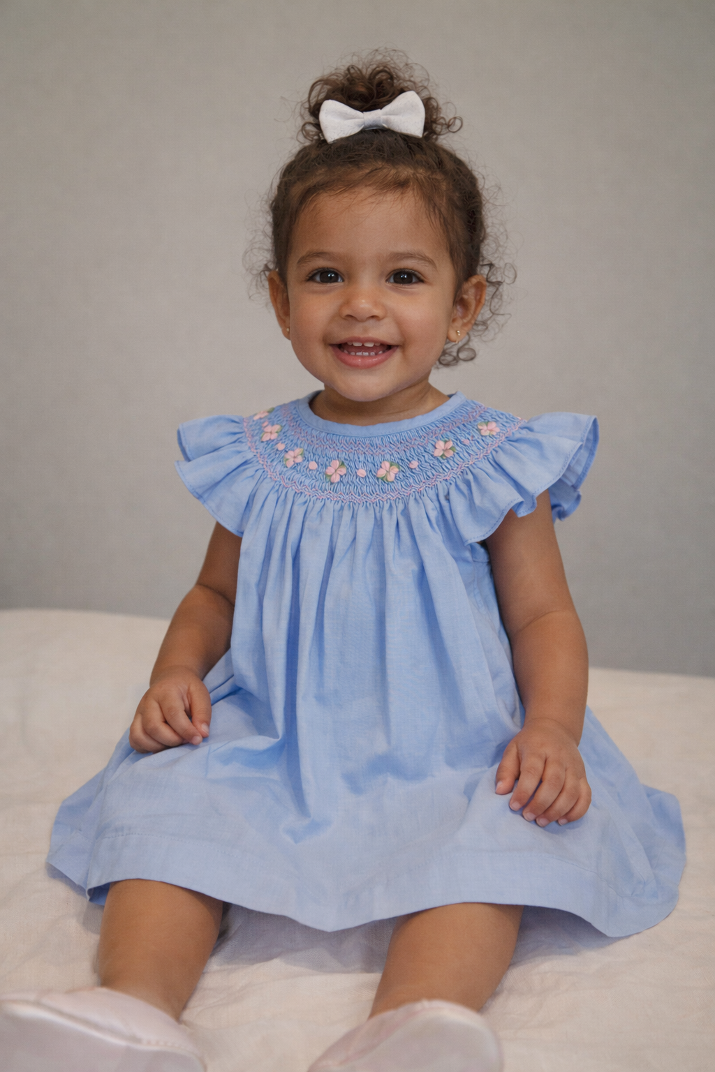 Smocked Blue Baby Dress • Girls Boutique Outfit • Linen Classic Handmade Toddler Dress