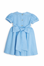 Load image into Gallery viewer, Sky Blue Smocked Baby Dress – Classic Peter Pan Collar Style with Bow