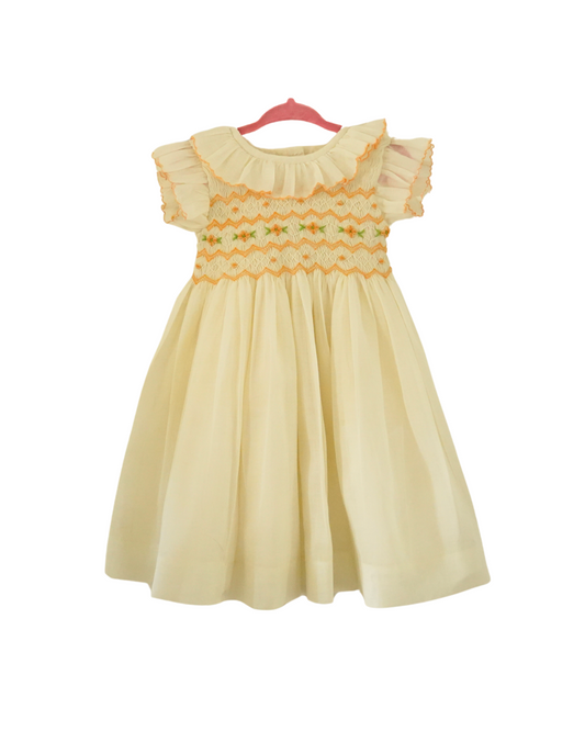 Cream Hand-Smocked Heirloom Dress – Soft Cotton Elegance Size 12-24M