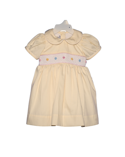 Smocked and hand embroidered Baby Girl Dress with Bow