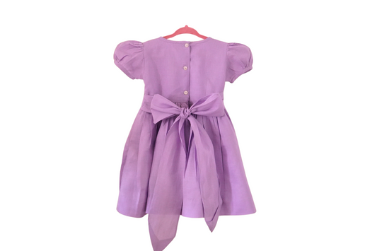 Lavender Hand embroidered-Smocked Dress, Linen dress💜 SIZE 12-24 M