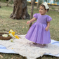 Lavender Hand embroidered-Smocked Dress, Linen dress💜 SIZE 12-24 M