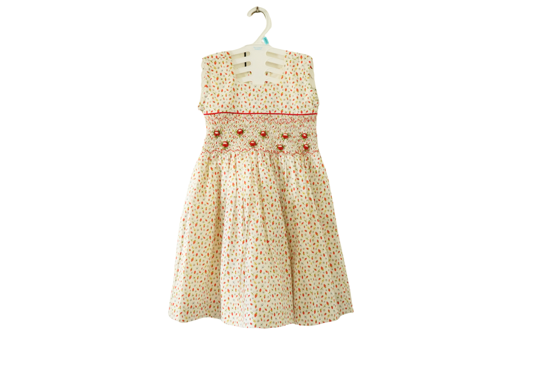 Toddler Floral Smocked Dress with hand Embroidery – Perfect Valentine Outfit